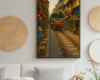 Hanoi Train Street Framed Print | Vietnam Cityscape Travel Art