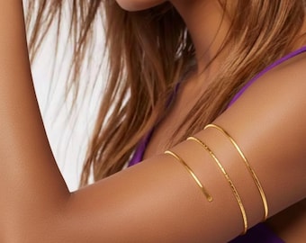 Minimalist Gold Tone Upper Arm Cuff Bracelet | Adjustable Layered Coil Armlet | Modern Body Jewelry