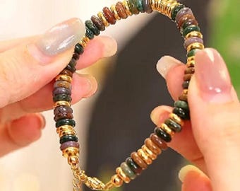 Boho Stackable Beaded Bracelet | Turquoise & Gold Heishi Bead Surfer Style Anklet | Multiple Colors Available