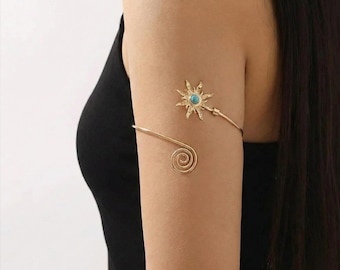 Brazalete de hoja de oro | Brazalete bohemio con piedras preciosas verdes