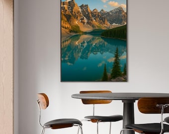 Stampa su tela incorniciata del lago Moraine / Poster con paesaggio montano di Banff