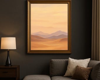 Stampa su tela con paesaggio desertico incorniciato / Arte minimalista di montagna