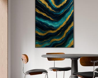 Stampa astratta fluida, arte di onde verticali di lusso, decorazione da parete in tela moderna con effetto marmo liquido