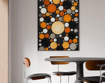 Japandi Framed Canvas Art | Layered Circles, Orange & Black