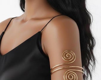 Spiral Gold Arm Cuff | Bohemian Upper Arm Bracelet