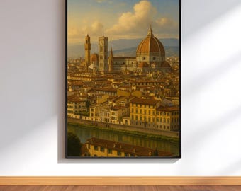 Stampa su tela con cornice del Duomo di Firenze / Paesaggio urbano del Rinascimento italiano
