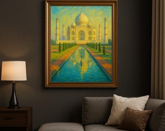 Stampa su tela con impressione del Taj Mahal / Arte di riferimento dell'India, Grande opera d'arte murale