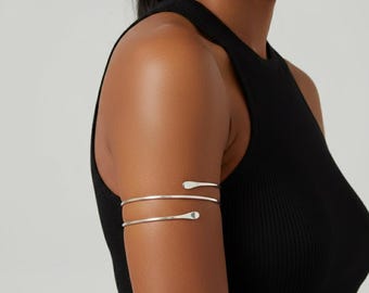 Minimalist Silver Arm Cuff | Adjustable Silver/Gold Layered Armlet