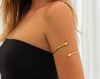 Teardrop Upper Arm Bracelet for Women | Adjustable Gold/Silver Tone Open Cuff