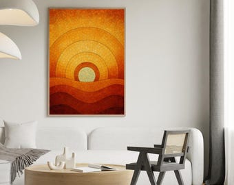 Mosaic Sunset Minimalist abstract wall art | Mid-Century Modern Earth Tones Print