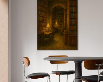 Stampa su tela incorniciata Dark Academia Library / Arredamento accogliente per la casa