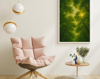 Stampa su tela incorniciata con baldacchino della foresta / Arte naturalistica del bosco verde