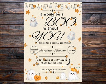 Cute Halloween Invitation Template | Editable Canva Party Invite | Spooky but Cute Printable Digital Download