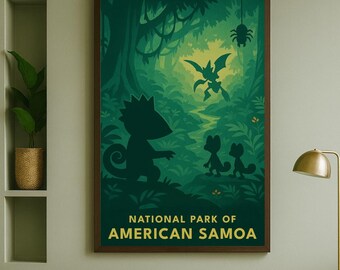 National Park of American Samoa Pokémon Poster – Vintage Travel Style Print, Instant Digital Download, Minimalist AI Wall Art
