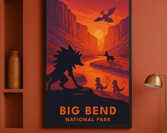 Big Bend National Park Pokémon Poster – Vintage Travel Style Print, Instant Digital Download, Minimalist AI Wall Art