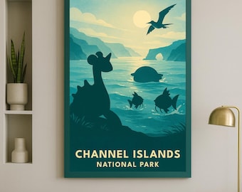 Channel Islands National Park Pokémon Poster – Vintage Travel Style Print, Instant Digital Download, Minimalist AI Wall Art