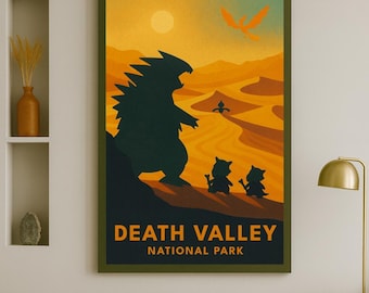 Death Valley National Park Pokémon Poster – Vintage Travel Style Print, Instant Digital Download, Minimalist AI Wall Art