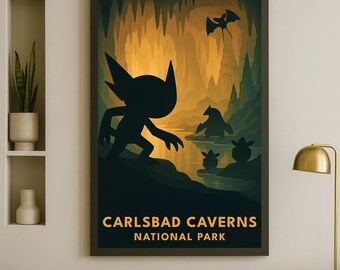 Carlsbad Caverns National Park Pokémon Poster – Vintage Travel Style Print, Instant Digital Download, Minimalist AI Wall Art