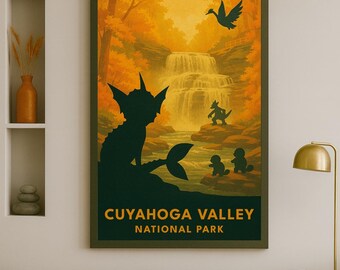 Cuyahoga Valley National Park Pokémon Poster – Vintage Travel Style Print, Instant Digital Download, Minimalist AI Wall Art