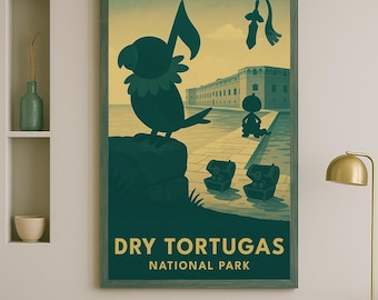 Dry Tortugas National Park Pokémon Poster – Vintage Travel Style Print, Instant Digital Download, Minimalist AI Wall Art