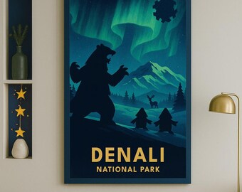Denali National Park Pokémon Poster – Vintage Travel Style Print, Instant Digital Download, Minimalist AI Wall Art