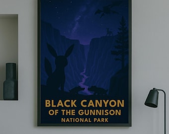 Black Canyon of the Gunnison National Park Pokémon Poster – Vintage Travel Style Print, Instant Digital Download, Minimalist AI Wall Art