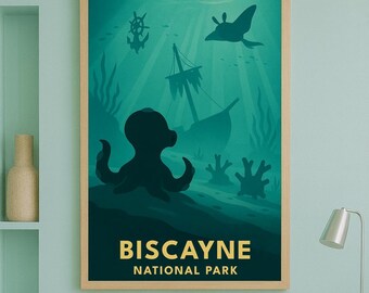 Biscayne National Park Pokémon Poster – Vintage Travel Style Print, Instant Digital Download, Minimalist AI Wall Art