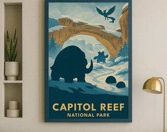 Capitol Reef National Park Pokémon Poster – Vintage Travel Style Print, Instant Digital Download, Minimalist AI Wall Art