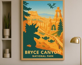 Bryce Canyon National Park Pokémon Poster – Vintage Travel Style Print, Instant Digital Download, Minimalist AI Wall Art