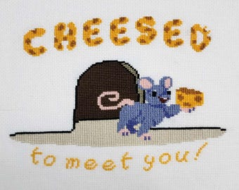 Cheesed To Meet You Cross Stitch Pattern - PDF Digital Download - Little Mouse Embroidery Design