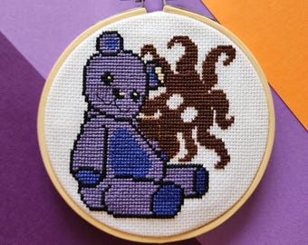 Patrón de punto de cruz de oso embrujado - Descarga digital en PDF - Diseño de oso de peluche bordado en punto de cruz espeluznante
