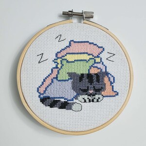 Sleepy Kitty Cross Stitch Pattern - PDF Digital Download - Cozy Kitten Cat Soft Embroidery Design
