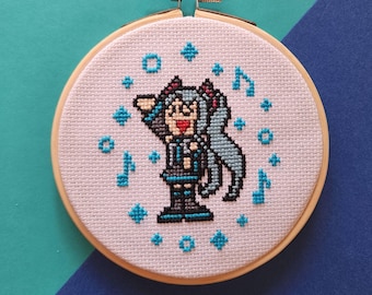 Vocaloid Cross Stitch Pattern - PDF Digital Download - Hatsune Miku Vocal Synth Embroidery Design
