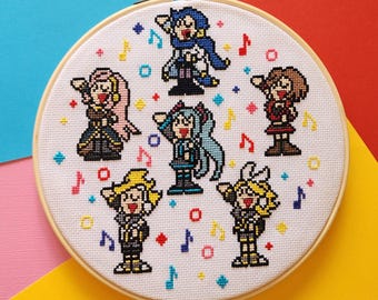 Padrão de Ponto Cruz Vocaloid - Download Digital em PDF - Desenho de Bordado Vocal Synth da Hatsune Miku Kaito