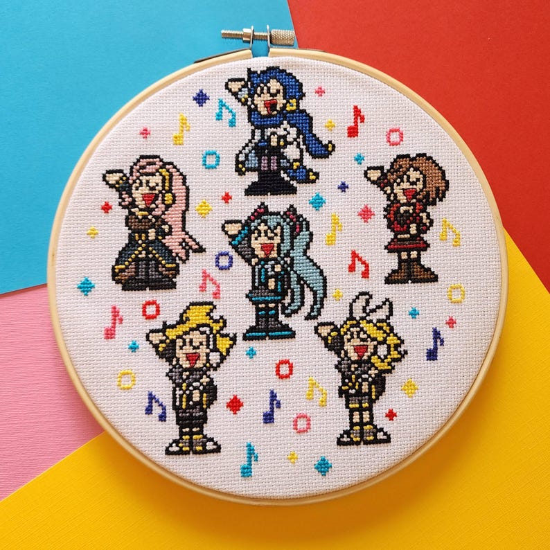Vocaloid Cross Stitch Pattern - PDF Digital Download - Hatsune Miku Kaito Vocal Synth Embroidery Design image 1