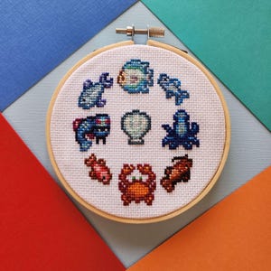 Stardew Valley Fish Counted Cross Stitch Pattern - PDF Digital Download - Ocean Crab Aquarium Embroidery Design