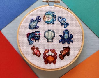 Stardew Valley Fish Cross Stitch Pattern - PDF Digital Download - Ocean Crab Aquarium Embroidery Design