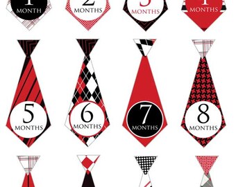 Black & red ties - 029 - baby boy monthly decals in red and black iron on or removable sticker photo prop