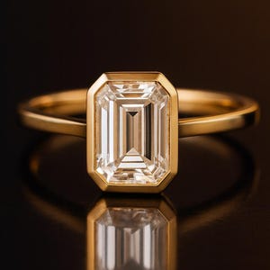 Smaragdschliff Diamant-Look-Solitärring, elegante 14K Gold-Lünette, die zierliche Verlobungs- oder Versprechensring einstellt, minimalistisches Brautschmuckgeschenk