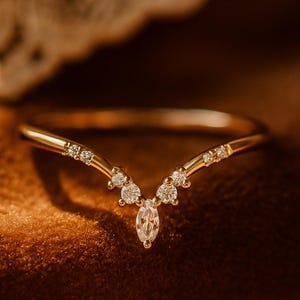 Moissanite wedding band Curved wedding band Yellow gold wedding band Dainty stacking matching band Bridal Promise band Delicate ring