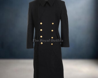 Men's Black Wool Military Overcoat | Gothic Steampunk Trench Coat, Custom Size