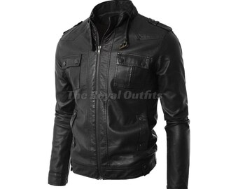 Handmade Lambskin Leather Racer Jacket - Slim Fit Biker Outerwear