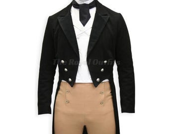 Men's Handmade Black Wool Regency Tailcoat & Breeches: Mr. Darcy Costume