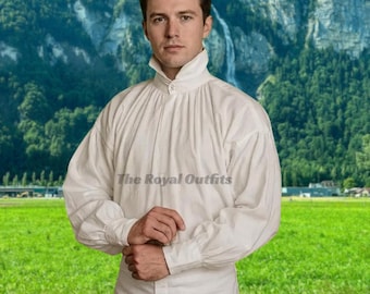 Set van katoenen regency katoenen overhemd en das voor heren | Historische Georgische kostuumjurk met re-enactment