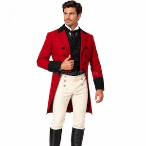Men's Red Wool Regency Tailcoat, Victorian Historical Formal Coat, Period Costume Jacket