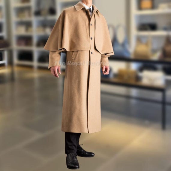 Men's Handmade Camel Wool Trench Coat | Victorian Cape Overcoat - Etsy