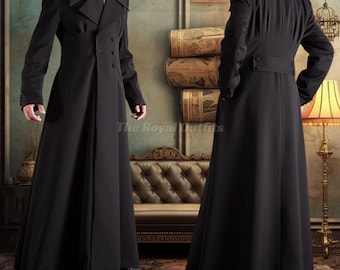Men's Black Handmade Gothic Wool Overcoat: Victorian Steampunk Trench