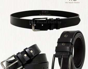 Cinto masculino em couro de búfalo genuíno – Grão integral, 3,8 cm de largura, preto.