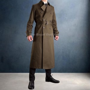 Gabardina militar caqui para hombre / Abrigo estilo Napoleón de la Segunda Guerra Mundial