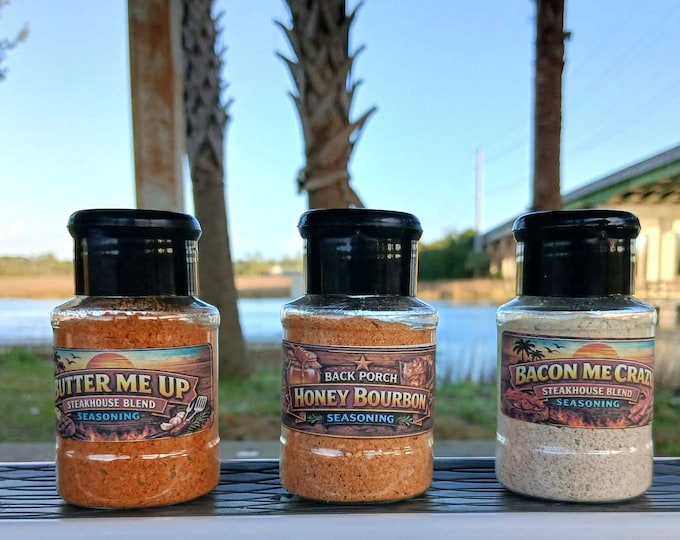 Seasoning Trio for Men Dad – Steakhouse Butter, Bacon, Honey Bourbon (2oz)